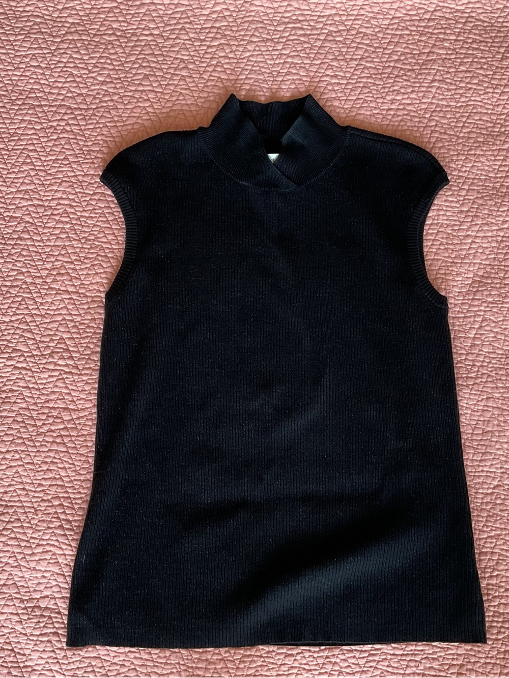 Coldwater Creek Black Ribbed Sleeveless Mock Neck Shell, silk - Picture 3 of 10